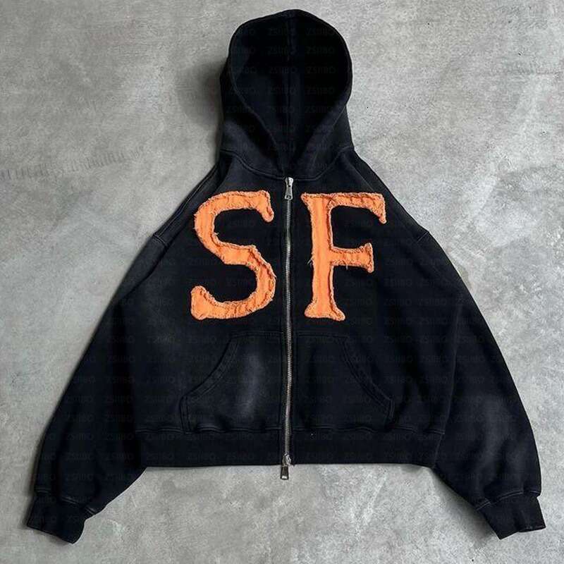 Fashion New Embroidered Jacket Men's and Women's Casual Loose Hooded Cardigan Sweatshirt