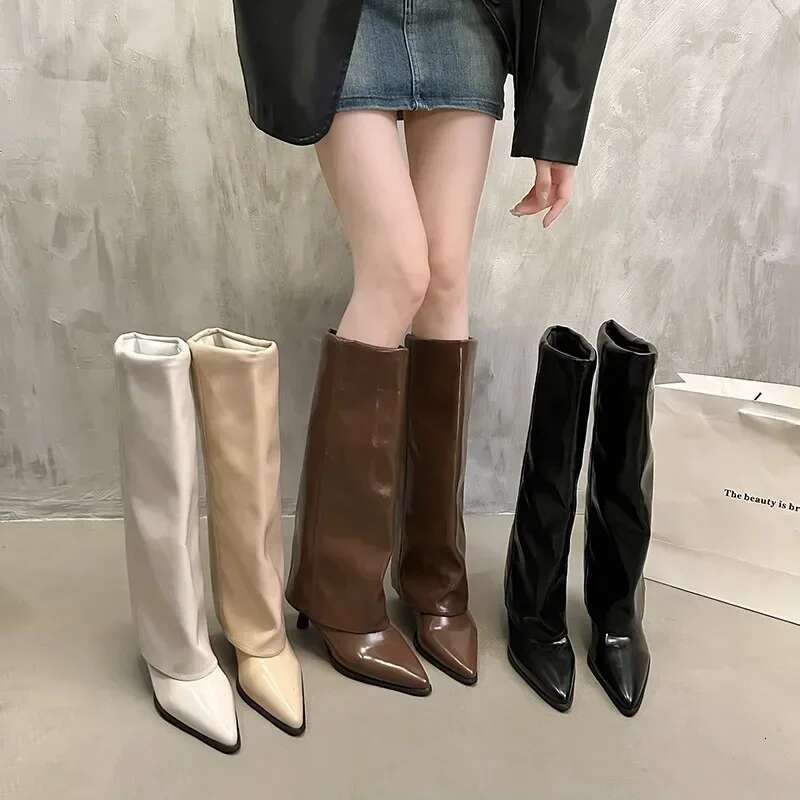 New Western Cowboy Women Fashion Slip-On Long Pipe Boots Y Thin Heel Trend Knee High Botas 2024
