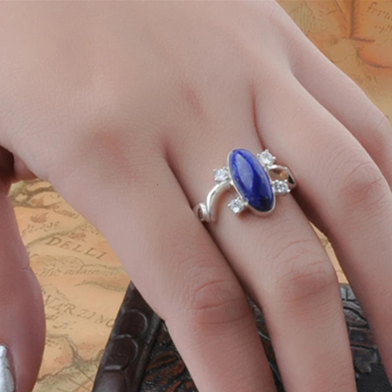 Real Pure 925 Sterling Silver Elena Rings for Women Natural Lapis Stone Diary Fine Jewelry Gift 250106