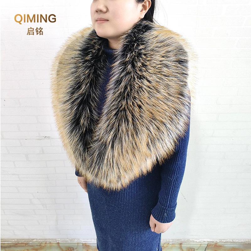 Autumn Winter Female Faux Fur Collar Fluffy Imitation Fox Fur Scarf Fake Raccoon Large Furry Shwal Neck Warmer Women Decoration 250106