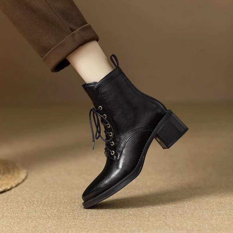 Women Boots Fashion High Heel Retro British Style Versatile Design Sense Trendy Triple Black Brown fashion