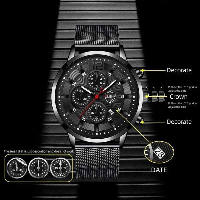 DEYROS Mens Fashion Minimalist Watches Men Business Casual Quartz Watch Simple Male Stainless Steel Mesh Band Clock Reloj HombreX250107