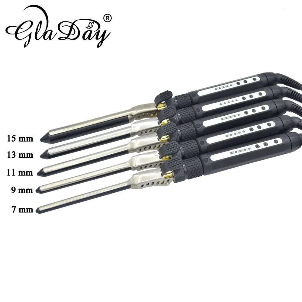 Men's Curler Ceramic 7mm Wand Small Deep Curly Hair Curlers Rollers Curg Iron Rotating 360 Degree