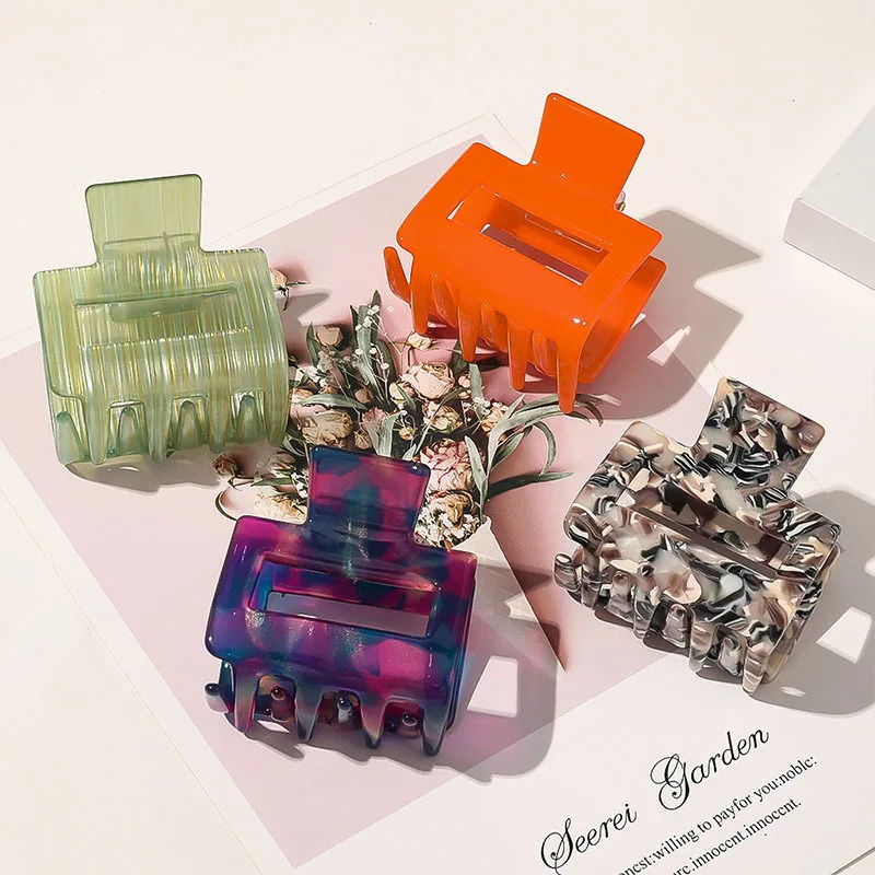 Elegant Acetate Small Hair Claw For Women Girl Geometric Square Hair Crab Hair Clip Leopard Solid Color Hairpin Hair Accessories 250103