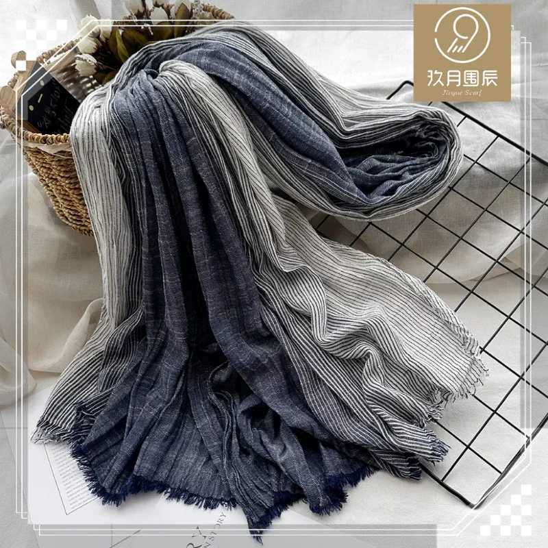Fashion Simple Classic Scarf for Mens Autumn Solid Color Stripe Pattern Cotton Blended Silk Scarf for Mens Shawl W250107