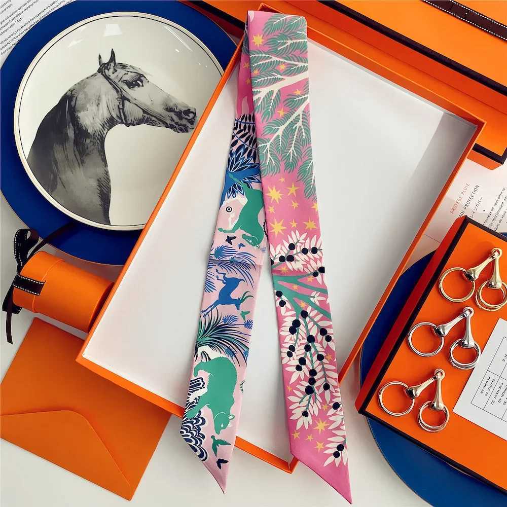 Ultra thin scarf womens luxury brand silk twill printed tie bag handle ribbon headband womens headscarf design silk scarf W250106