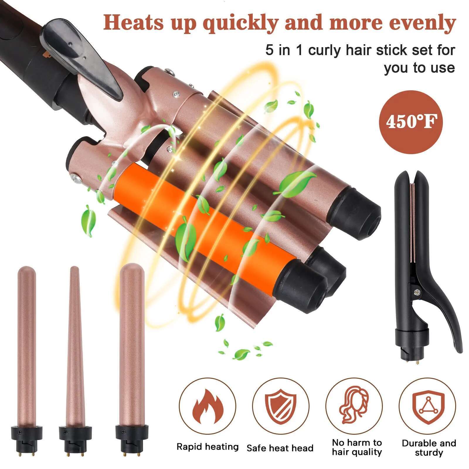 hair curler LED light display multi-function head 5 in 1 changing tube curg iron