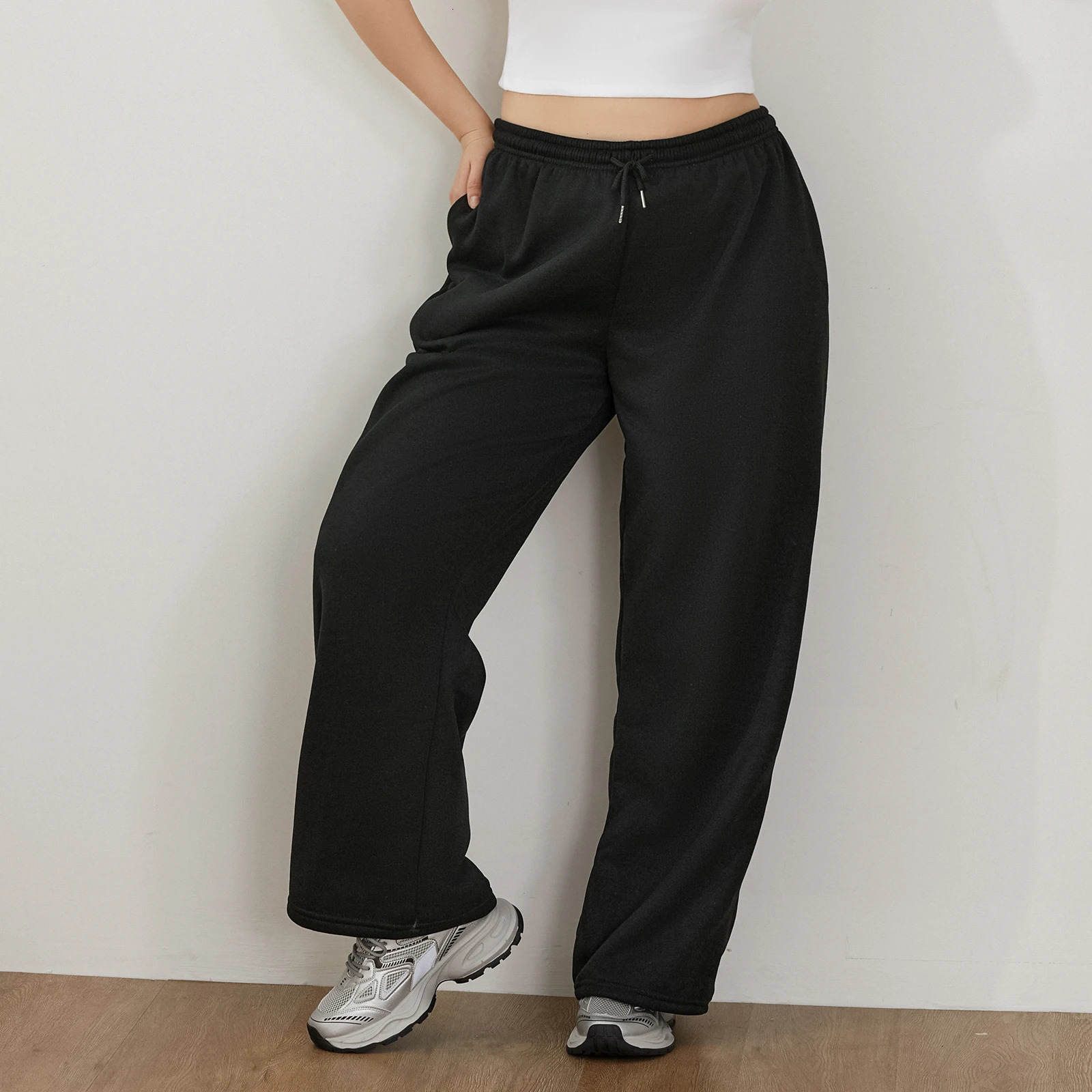 Women s Causal Trouser Drawstring High Waist Jogger Pants Baggy Straight Wide Leg Sweatpants with Pockets 250106
