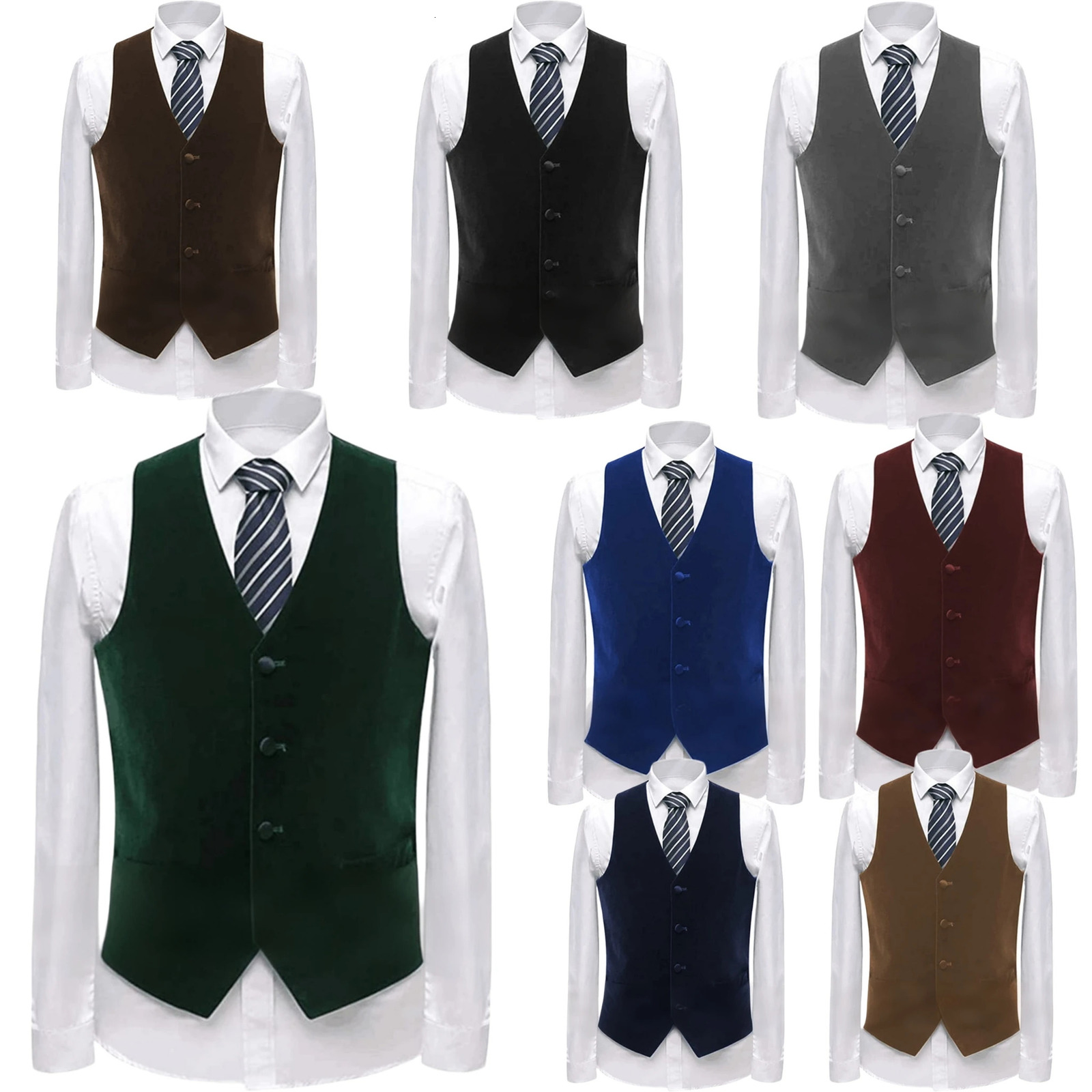 Mens Velvet Vest with Vneck Formal Suit VestsFashionable Singlebreasted Vests for Mensleeveless Jacket Pockets 250107
