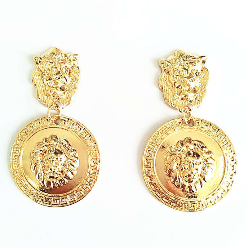 Relief Lion Head Metal 2020 New Exaggerated Baroque Totem Style and Earrings