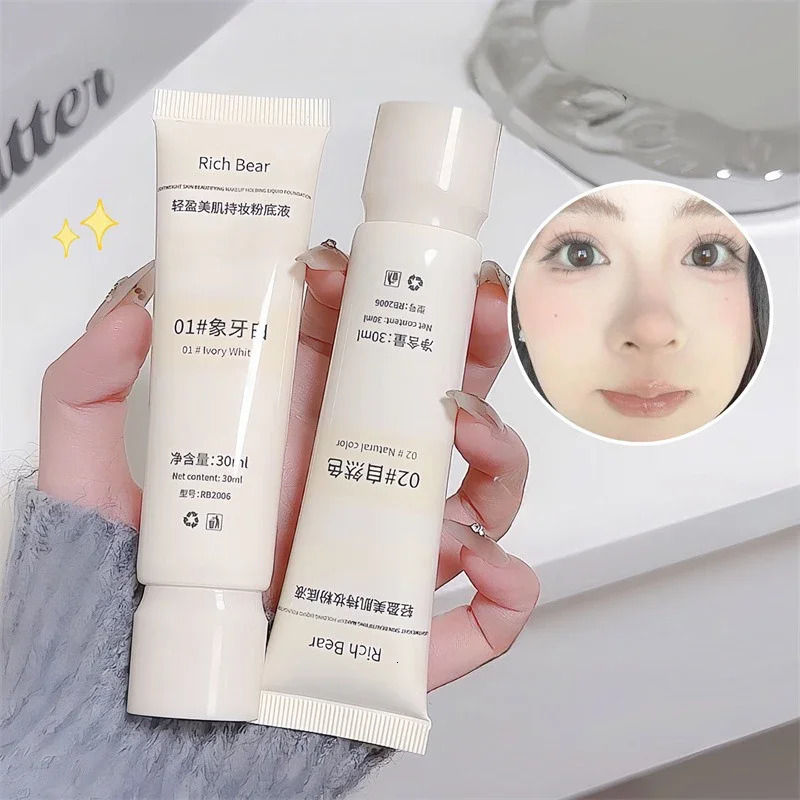 Moisturizing Liquid Foundation Ivory White Natural Color BB Cream Waterproof Lasting Base Concealer Lightweight NonSticky Makeup 241230