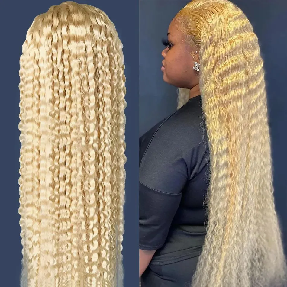 Brazilian Kinky Curly Hair Wig Preplucked Hairline Glueless Loose Deep Wave Hair 13x4 Lace Frontal Simulation Human Hair Wig 36 Inch Wet And Wavy Long