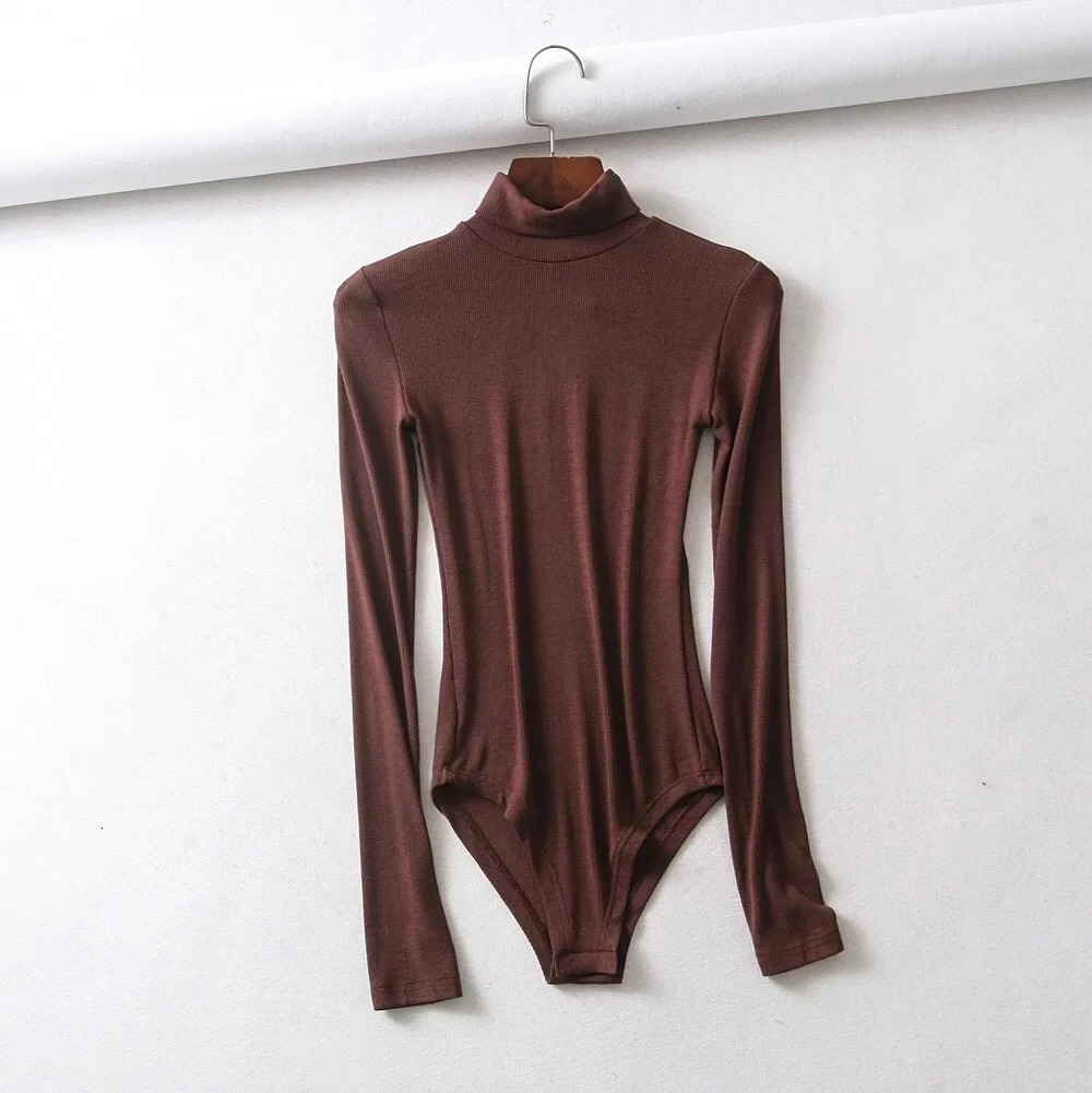 #2122 Spring Autumn Turtleneck Bodysuit Women Long Sleeve Sexy Body Femme Stretch Skinny Bodies Woman Rompers Solid Color Cotton 250103
