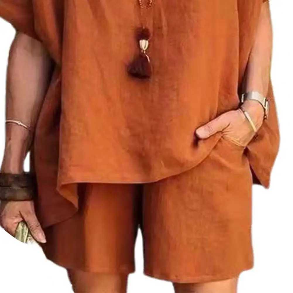 2Pcs/Set Women T-Shirt Shorts Set Solid Color Top Shorts Suit Pullover O Neck Summer Sets Ladies Suit Women AccessoryXJ250106