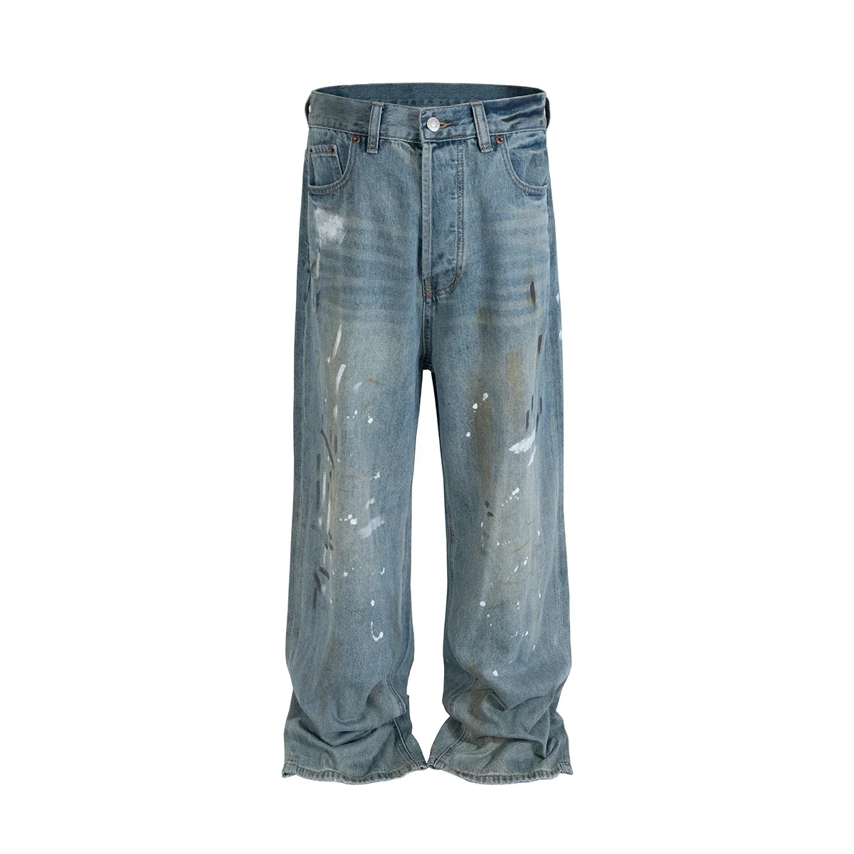 Graffiti Ink Splashing Mud Dyed Baggy Jeans for Men and Women Washed Streetwear Loose Casual Denim Trousers Oversized Cargos