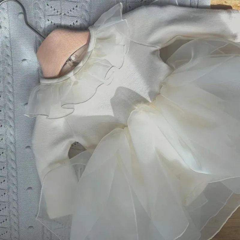 born Baby Girl Tulle Romper TUTU Dress Infant Toddler Lace White Puff Vestido Birthday Marry Spring Summer Baby Clothes 0-2Y 250107