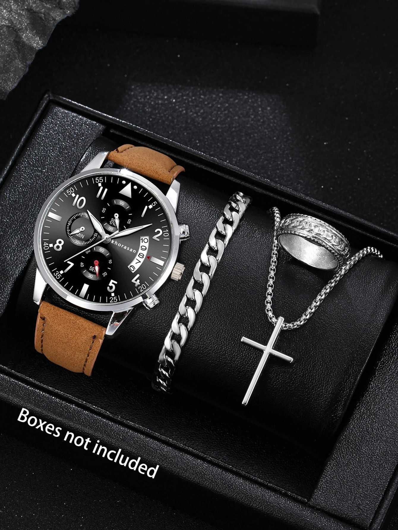 Vintage mens quartz watch set alloy jewelry combination ideal choice for mens birthday giftsX250107