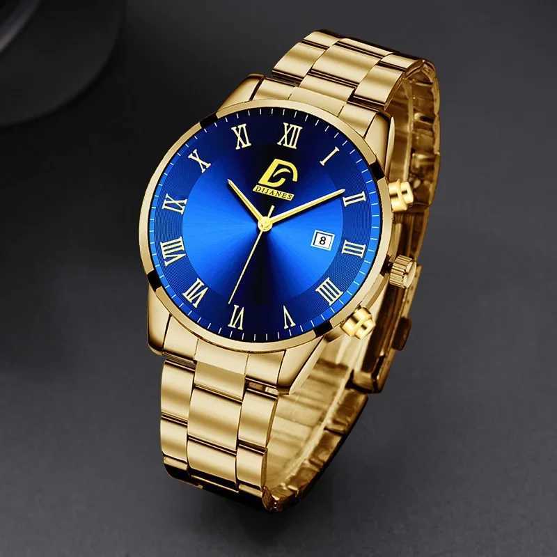 Fashion Mens Gold Stainless Steel Watches Luxury Minimalist Quartz Wrist Watch Men Business Casual Calendar Watch Reloj HombreX250107