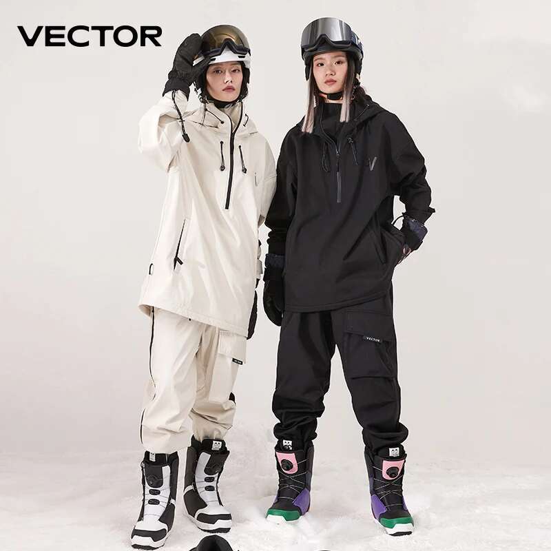 2025 Men Women Solid Color Jacket Ski Pants Warm Windproof Winter Overalls Hoodie Waterproof Outdoor Sports Clothing Snowboard