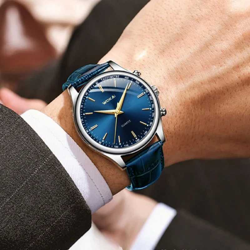 Fashion Male Clock Mens Casual Wristwatch Elegant Blue Quartz Leather Strap Watches Clock Gift Masculino Relogio Reloj HombreX250107