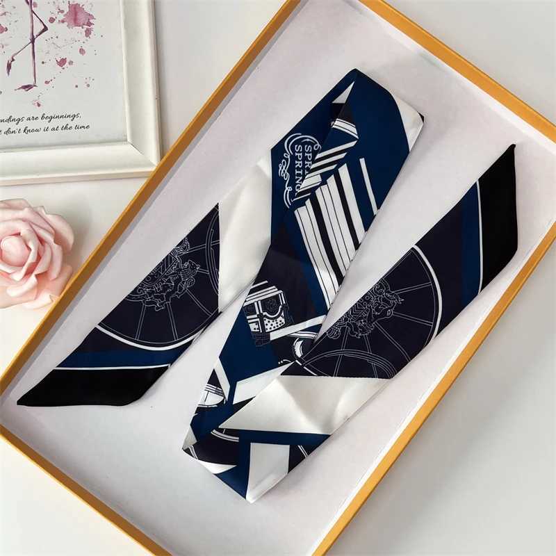 2022 Luxury Silk Scarf Ultra Thin Hair Accessories Fashion Bag Handle Ribbon Womens Horse Printed Headband Womens Autumn New 60SKU W250107