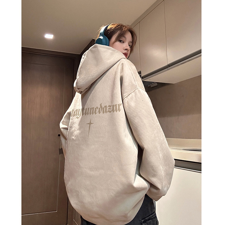 Couple's Suede Long Sleeved Hooded Sweatshirt For Both Men And Women, Spring 2025 New Loose Top