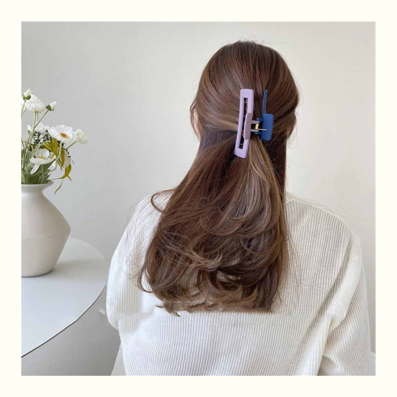 JINBUYAO 6pcs 4.1inch Large Hair Claw Clip Matte Rectangle Hair Clip Plastic Stitching Two Color Clips French Square Clip 250103