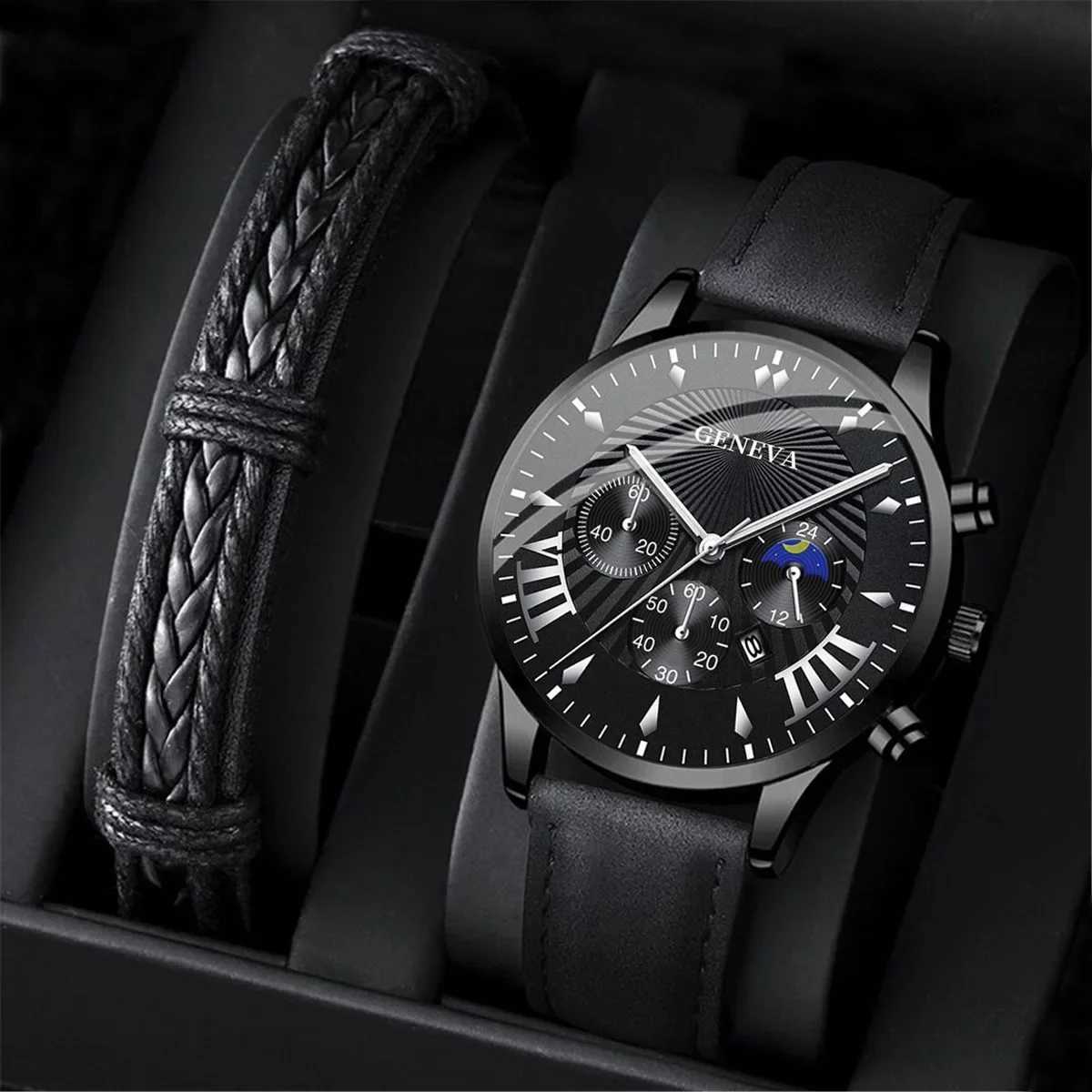 2024 Fashion Mens Sports Watches Man Business Quartz Wristwatch Luxury Black Leather Bracelet Men Casual Clock WatchX250107