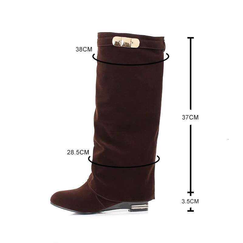 Women Buckle Belt Ck Leather Low Heel Women's Boot Autumn Winter Loose Shoes Female Black Booties Knee High Boots 33-43
