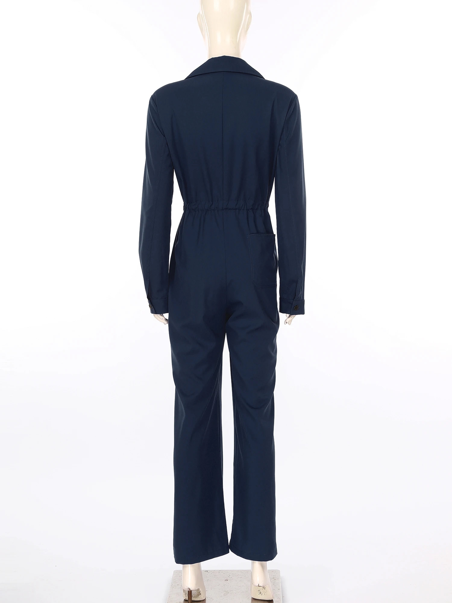 Womens Casual Button Flap Jumpsuit Coverall Long Sleeve Solid Color TurnDown Collar Romper Fashion Work Travel Holiday Homewear 250103