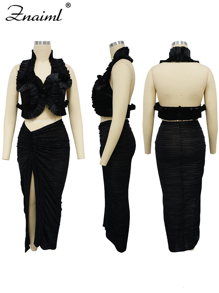 Znaiml Prom Gowns Formal Pleated Two 2 Pieces Women Crop Top and High Slit Skirt Set Ruffles Sexy Night Club Outfits Birthday 250106