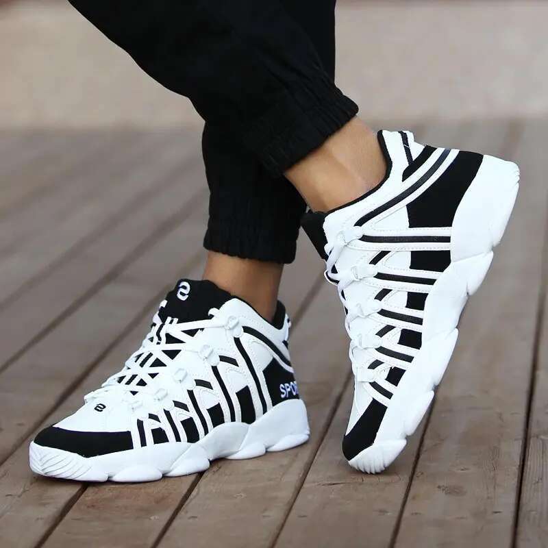 Large Size PU Leather Running Men's Whit e Sports Women Sport Shoes for Men Sneakers Red Bas ket Walk GME-0105