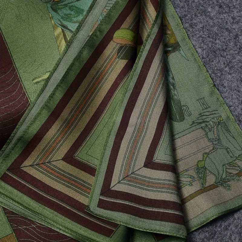 Luxury green printed square scarf with simulated silk satin neck scarf elegant womens professional decorative small scarf W250106