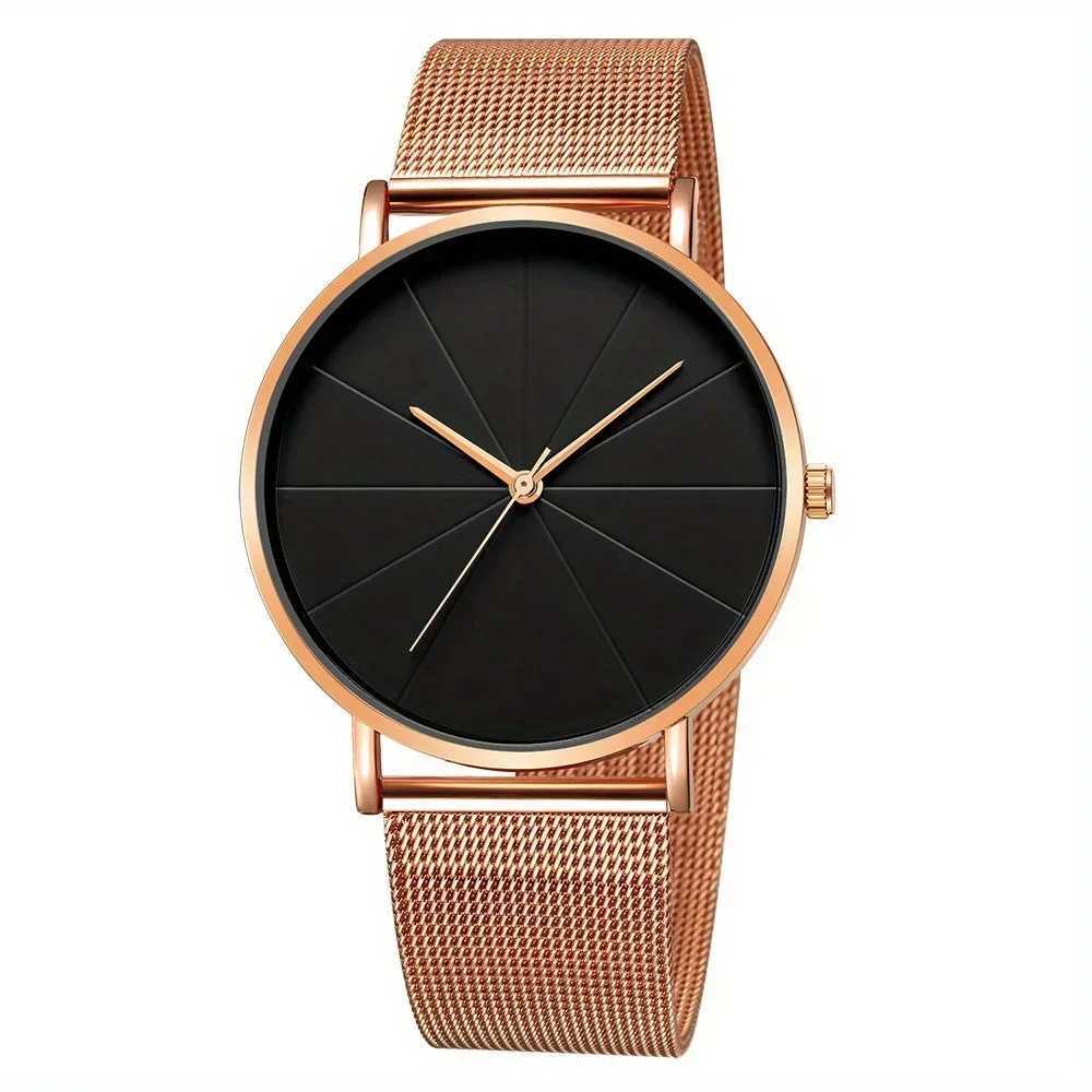 Casual Round Pointer Quartz Watch Large Geo Dial Analog Mesh Strap Wristwatch For Women MenX250107
