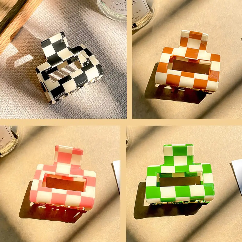 4 Pack Checkered Claw Clip Ahoney Y2k Accessories Small Hair Claw Clips for Thin Hair 2 Cute Hair Clips Aesthetic Barrettes 90s 250103