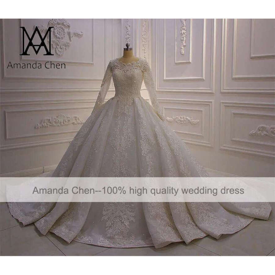 Robe De Mariee Courte O-Neck Lace Applique Wedding Dress For Muslim