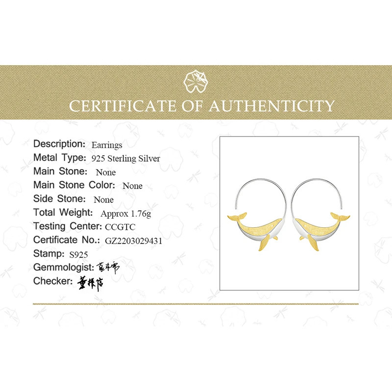 Fun 18K Gold Personality Whale Round Hoop Earrings for Women Real 925 Sterling Silver Original Animal Fashion Fine Jewelry250103