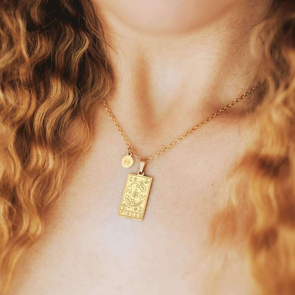 klace for Women Constellation Tarot Card Pendant Double Sided Gold Stainless Steel Waterproof NonTarnish Friendship Jewelry Gift