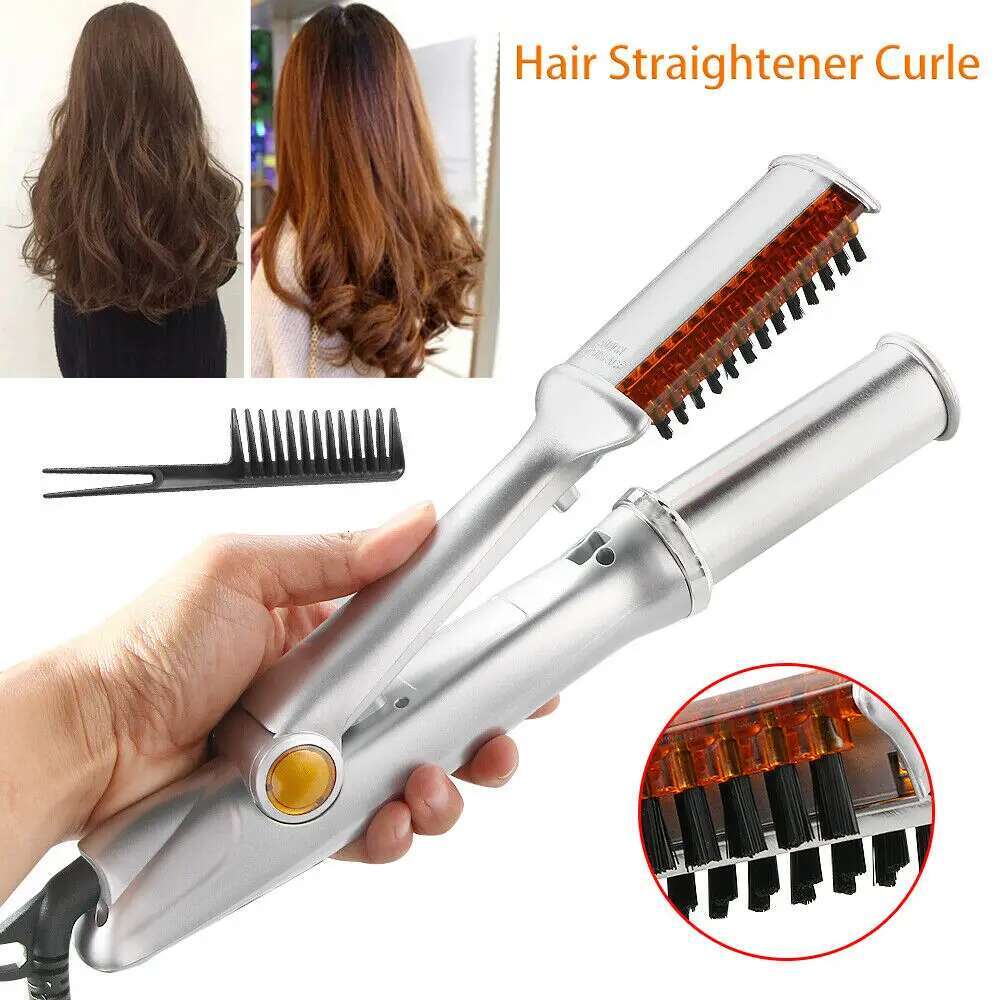 Curg Max 2-Way Rotating 2 In 1 Curler Straightener Brush Smoothing Hair Iron Electric Hairbrush