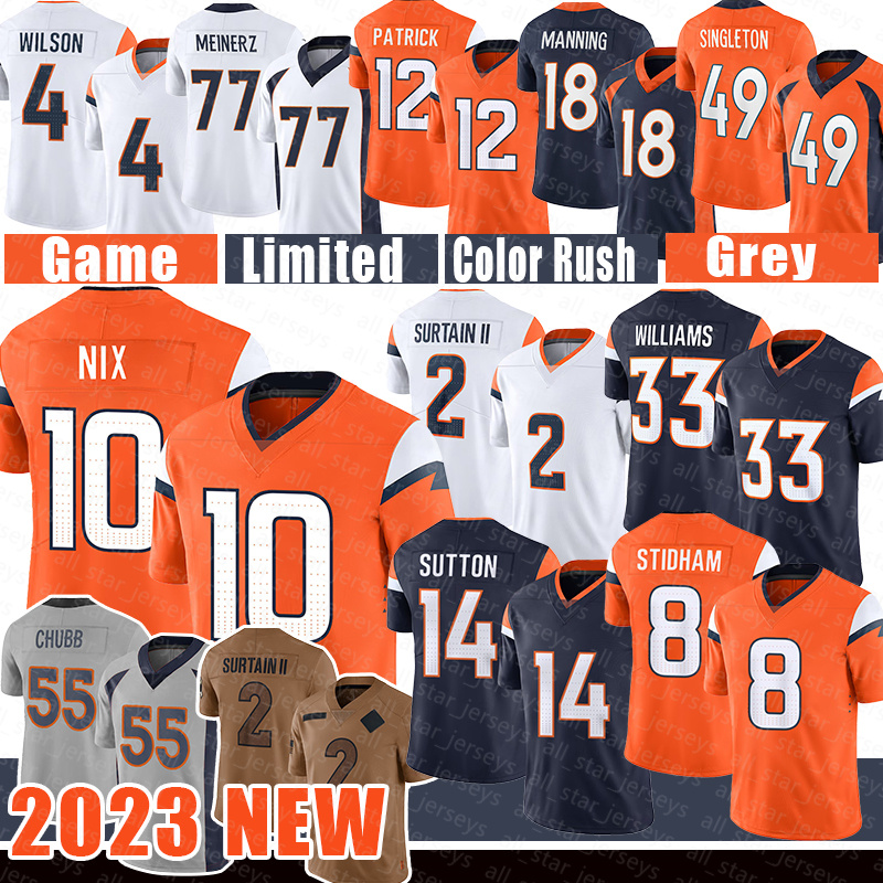 Courtland Sutton Football Jerseys Pat Surtain II Bo Nix Jarrett Stidham Zach Javonte Williams Marvin Mims Jr. Quinn Meinerz Devon Key Alex Singleton Peyton Manning
