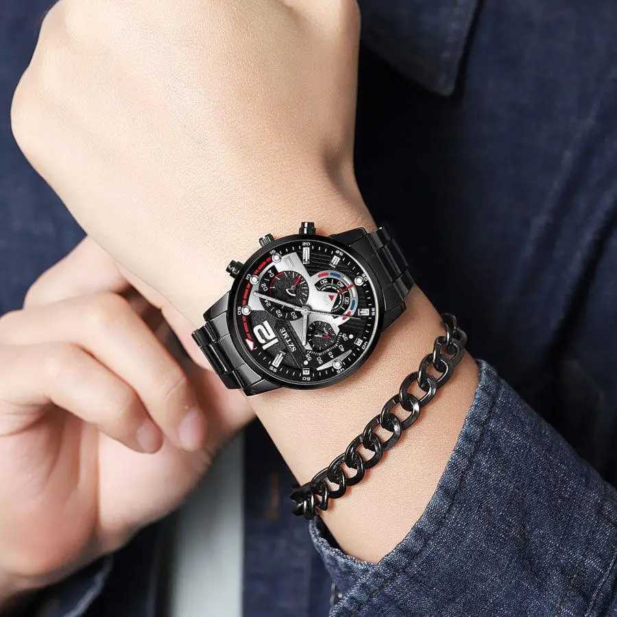 Trendy hot sale live mens fashion stainless steel band business watch luminous pointer with calendar quartz watchX250107