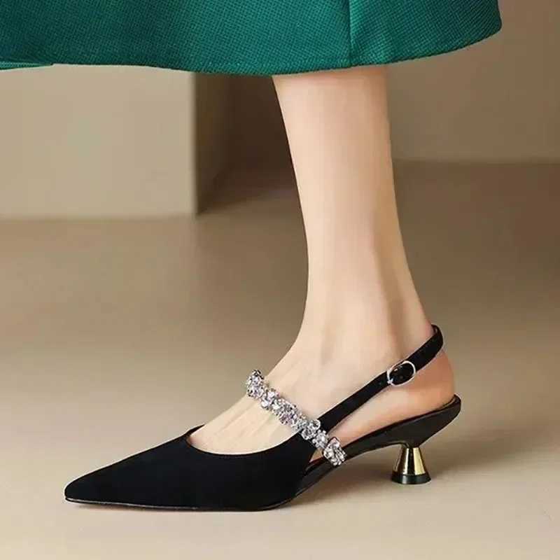 New Wens Sandals Pointed Toe New Slingbacks Rhinestone Wedding Shoes Gold Sliver Hot Low H Summer Zapatos De Mujer Z250107