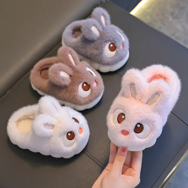 Kids Baby Girl Boy Winter Slippers Cute Bunny Warm Slippers Non Slip House Shoes for Children Indoor Outdoor Flats Shoes 250106