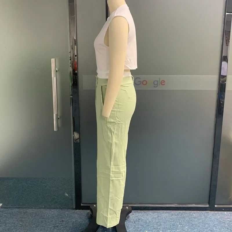 Wefads Women Two Piece Set Summer Casual Simple Solid Round Neck Sveless Tank Loose With Pocket Pants Sets High StreetwearXJ250106