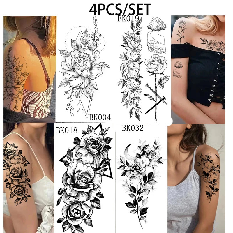Temporary Rose Flower Skin Tattoo Stickers Removable Blossom Flase Tattoos for Apart arm and shoulder Neck Back 241230