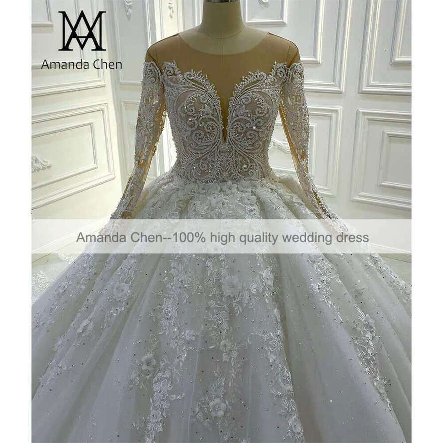 Long Sleeve Ball Gown Sheer Wedding Dress