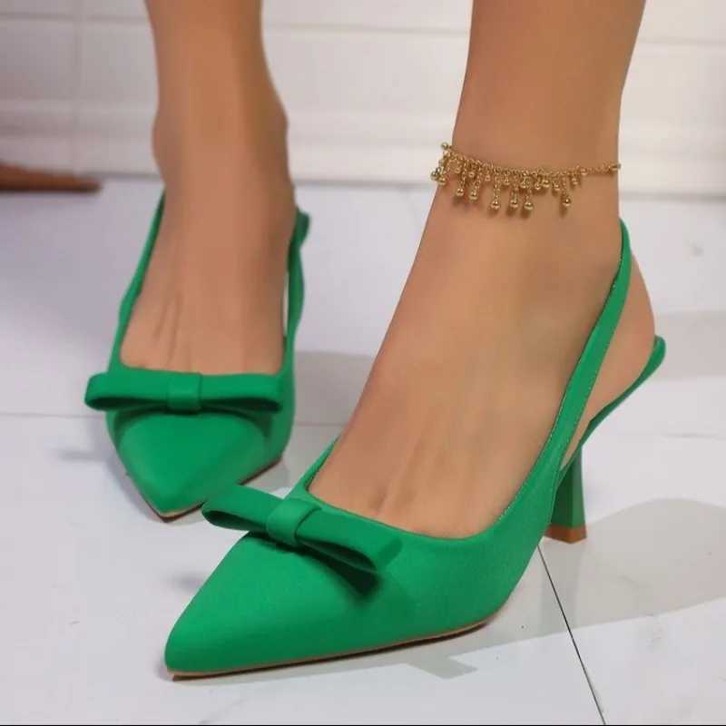 Wen High Pumps Hot Neon Green Sandals Lady Slingback Mes Pointed Toe Mid H Party Fetish Pr Wedding New Shoes Z250107