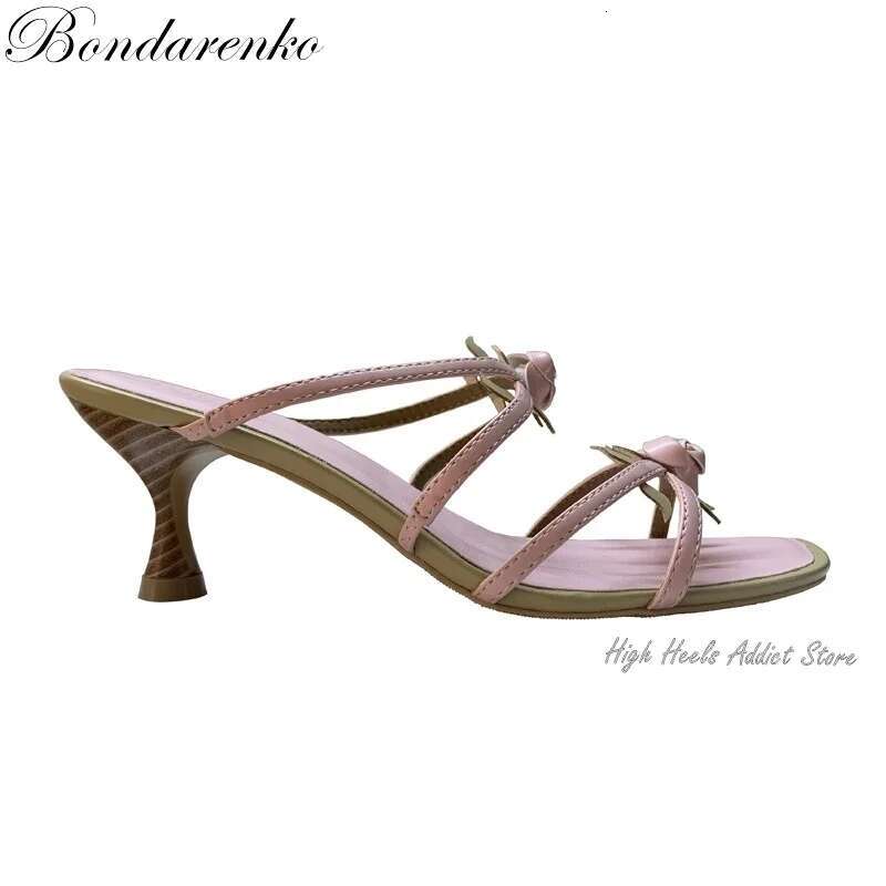 Vintage White Pink Rose Slippers Women wers Straps Low Heel Mules Sandals Designer Summer New in Party Shoes
