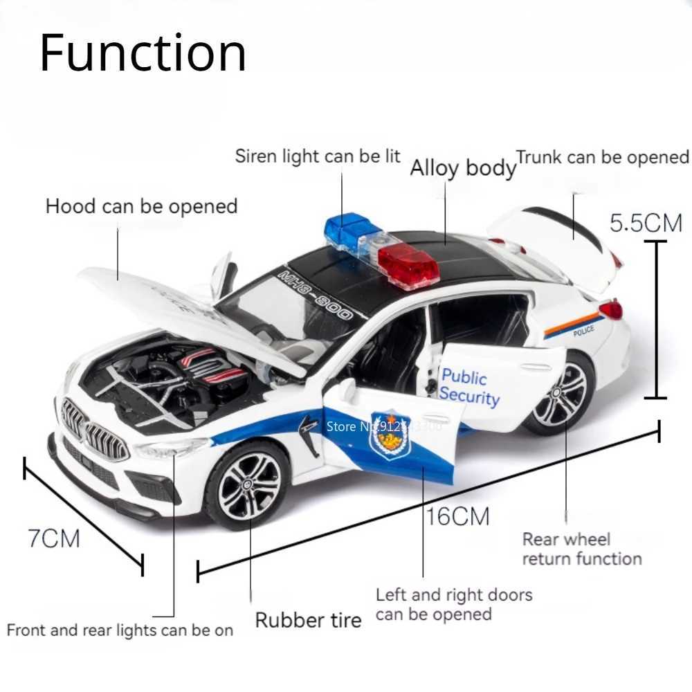 Scale 1/32 M8 police car model toy metal die-casting with pullback 110 simulation vehicle model door can open boys series gift W250106