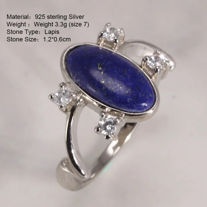 Real Pure 925 Sterling Silver Elena Rings for Women Natural Lapis Stone Diary Fine Jewelry Gift 250106
